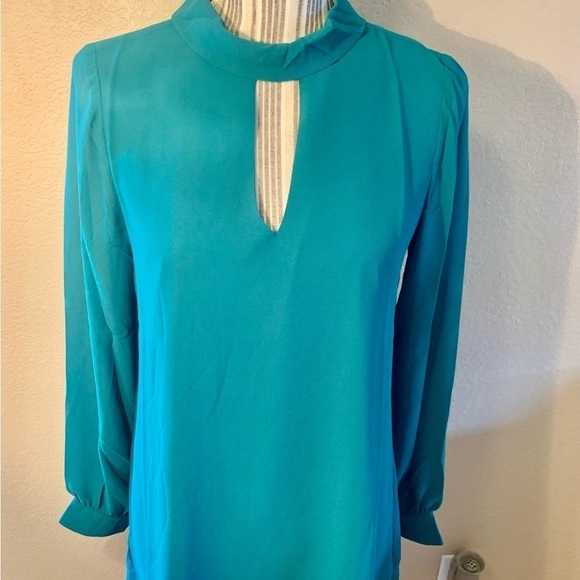 NWT Mini Dress Small Naked Zebra Green Teal Shirt Dress Keyhole Long Sleeved NEW - Picture 8 of 16